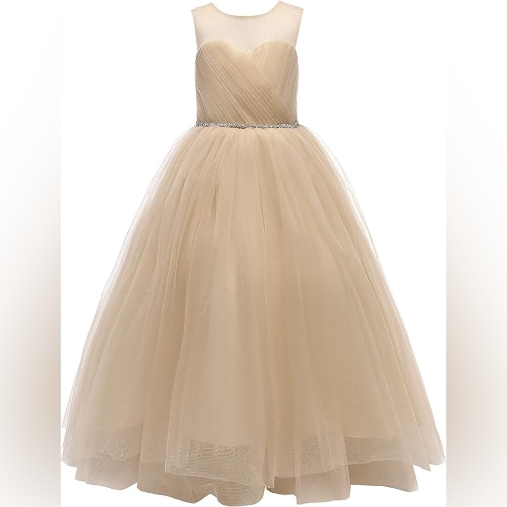Glamulice Flower Girl Dress Tulle size 9-10yrs old Golden rhinestones accent New